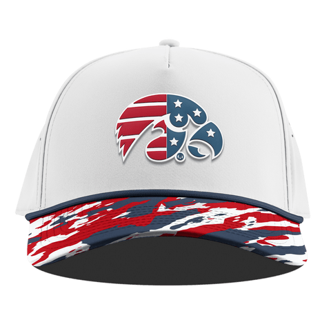 University of Iowa "Iowa Stars & Stripes" Curved 5 Panel Rope White/USA Camo + Orion Rope