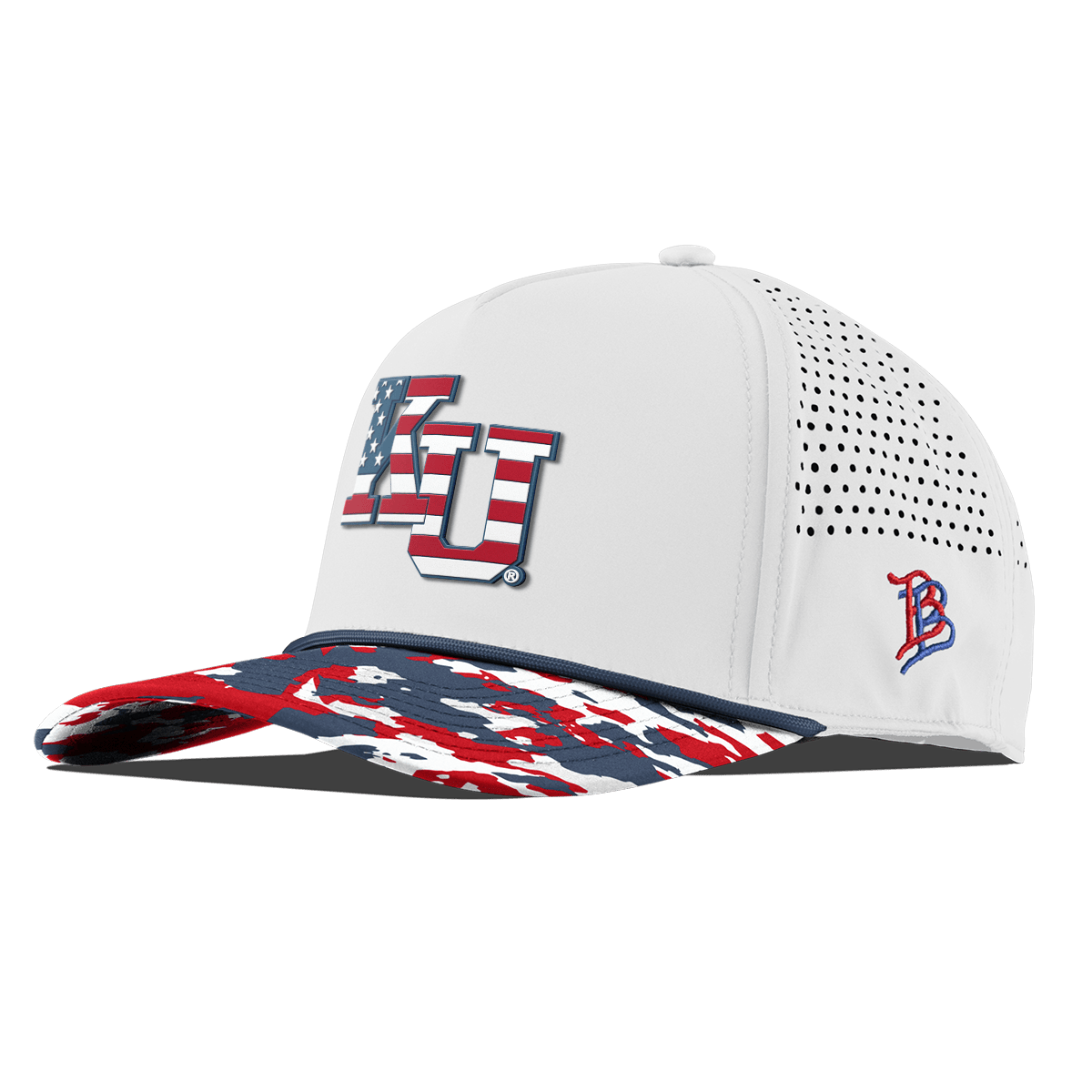 University of Kansas "Kansas Stars & Stripes" Curved 5 Panel Rope White/USA Camo + Orion Rope