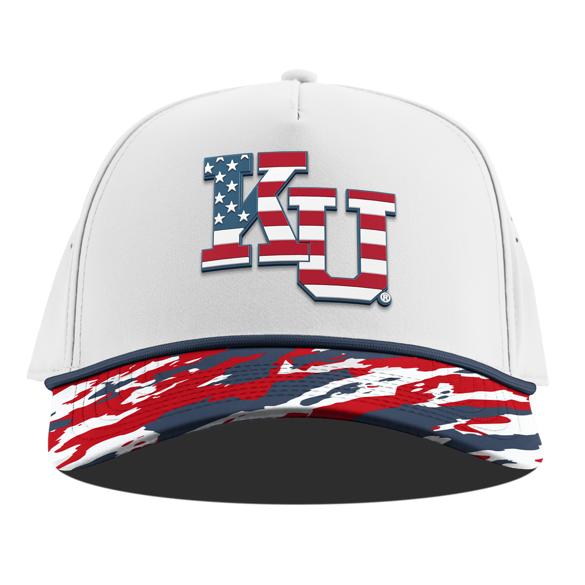University of Kansas "Kansas Stars & Stripes" Curved 5 Panel Rope White/USA Camo + Orion Rope