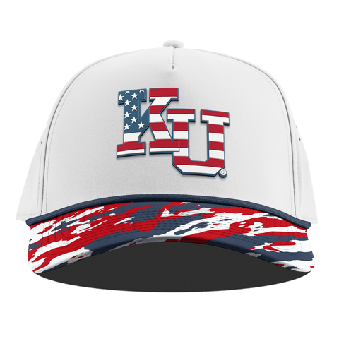 University of Kansas "Kansas Stars & Stripes" Curved 5 Panel Rope White/USA Camo + Orion Rope