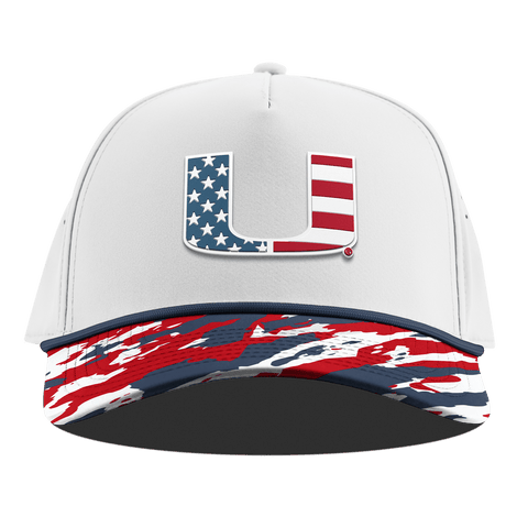 University of Miami "Miami Stars & Stripes" Curved 5 Panel Rope White/USA Camo