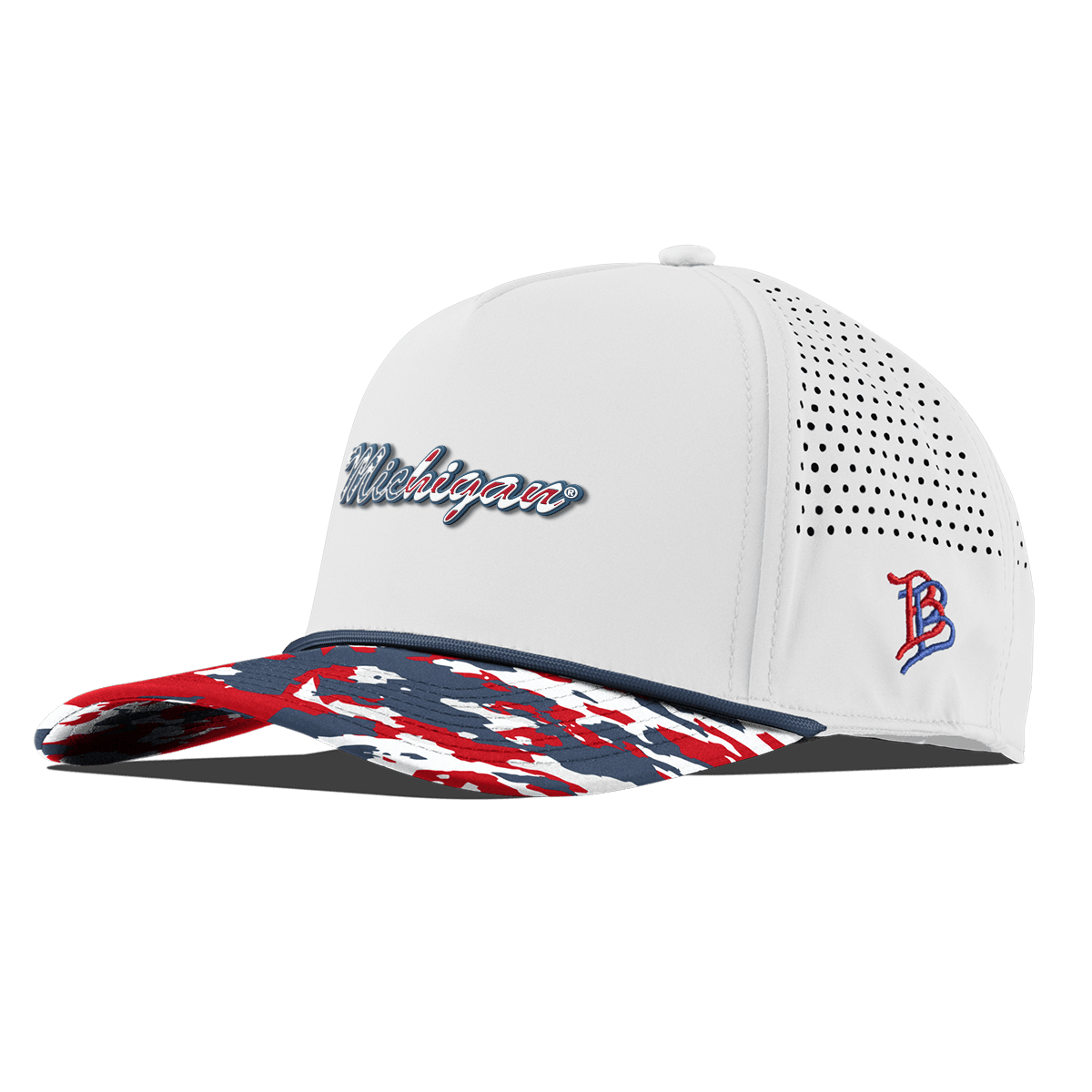 University of Michigan "Michigan Stars & Stripes" Curved 5 Panel Rope White/USA Camo + Orion Rope