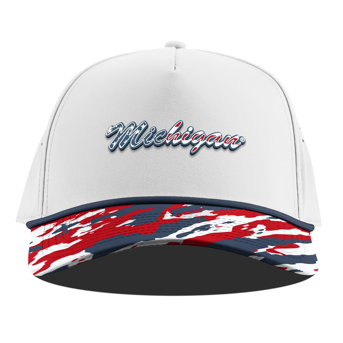 University of Michigan "Michigan Stars & Stripes" Curved 5 Panel Rope White/USA Camo + Orion Rope