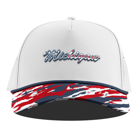 University of Michigan "Michigan Stars & Stripes" Curved 5 Panel Rope White/USA Camo + Orion Rope