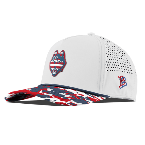 University of Connecticut "UConn Stars & Stripes" Curved 5 Panel Rope White/USA Camo + Orion Rope