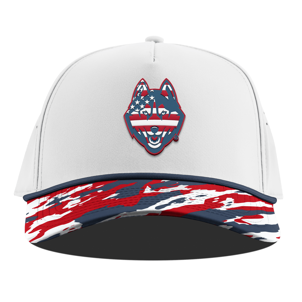 University of Connecticut "UConn Stars & Stripes" Curved 5 Panel Rope White/USA Camo + Orion Rope