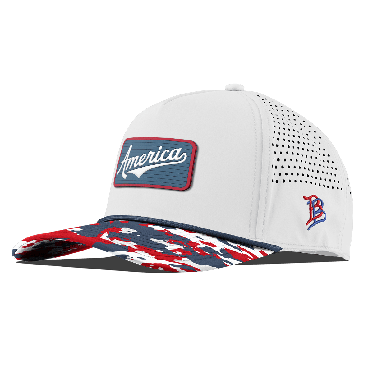 USA America Badge Curved 5 Panel Rope White/USA Camo + Orion Rope