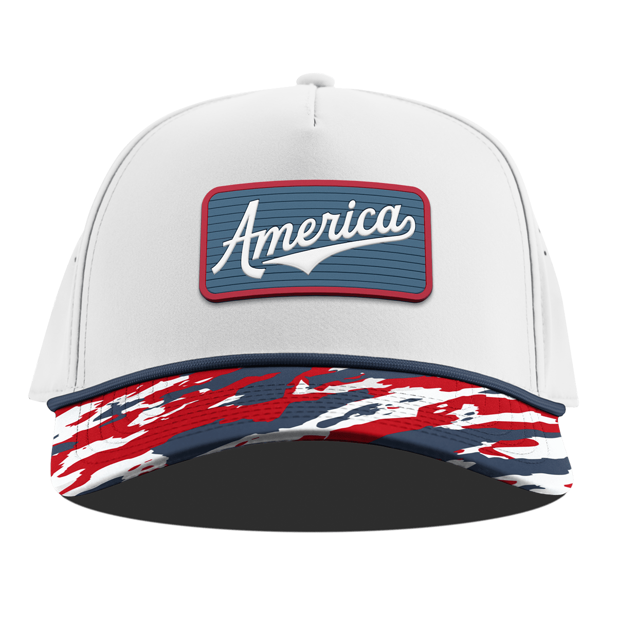 USA America Badge Curved 5 Panel Rope White/USA Camo + Orion Rope