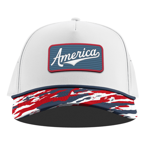 USA America Badge Curved 5 Panel Rope White/USA Camo + Orion Rope
