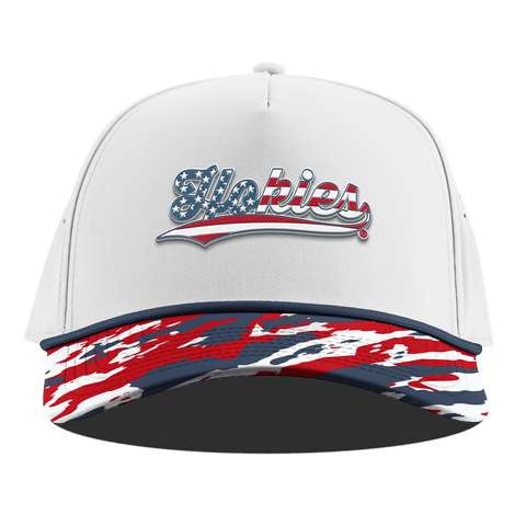 Virginia Tech University "Hokies Stars & Stripes" Curved 5 Panel Rope White/USA Camo + Orion Rope
