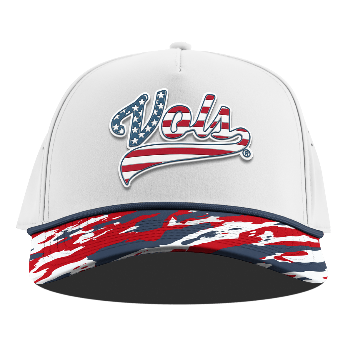 University of Tennessee "Vols Stars & Stripes" Curved 5 Panel Rope White/USA Camo + Orion Rope