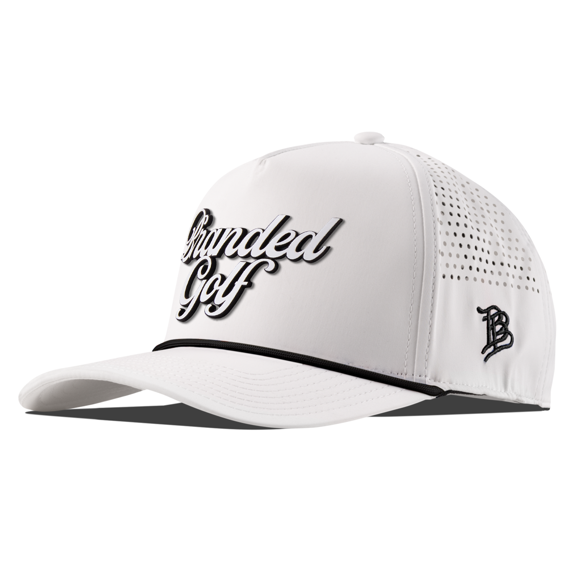 Branded Golf Curved 5 Panel Rope White/Black