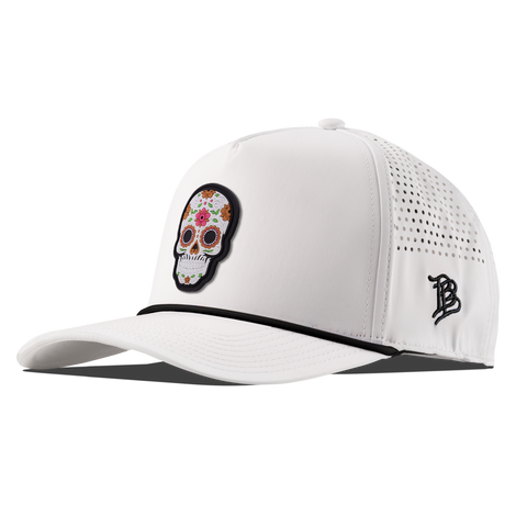 Flower Skull PVC Curved 5 Panel Rope White Black 