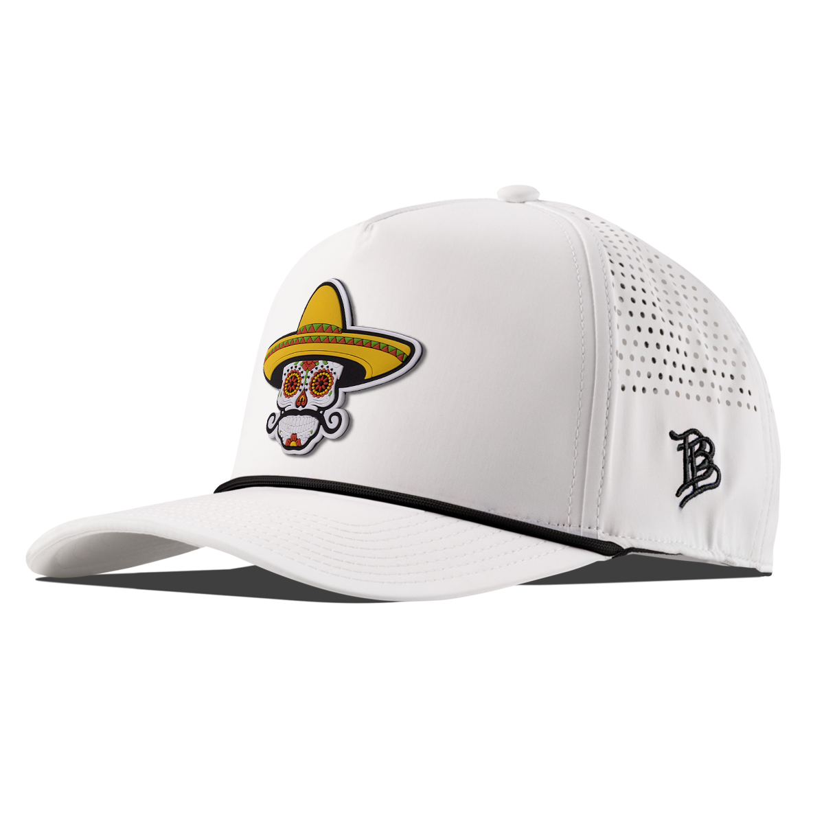 Sombrero Skull PVC Curved 5 Panel Rope White Black