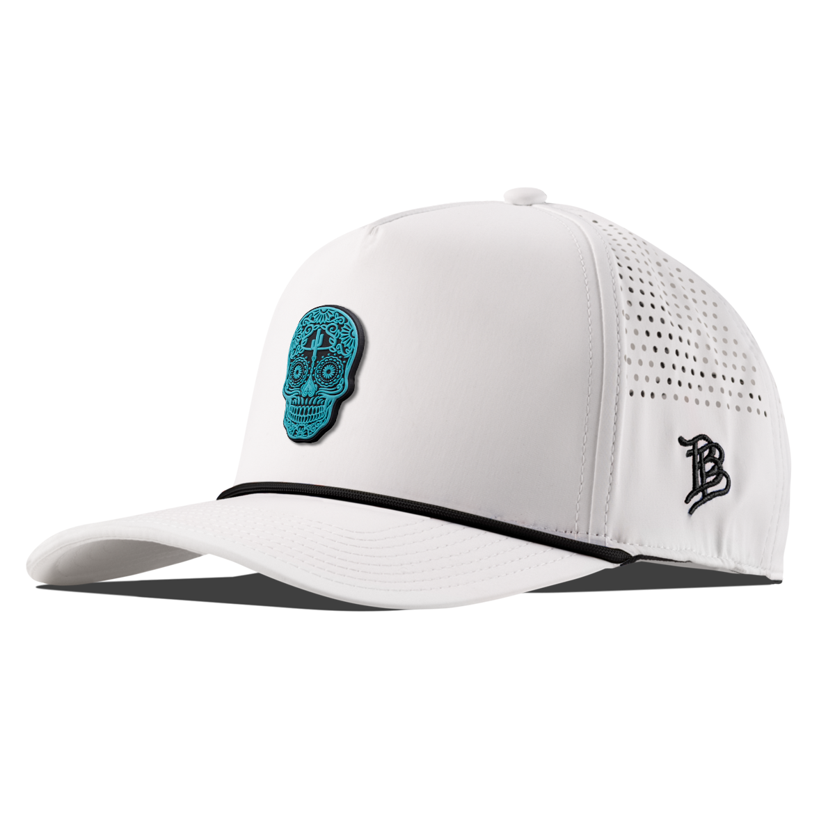 Turquoise Skull PVC Curved 5 Panel Rope White Black 