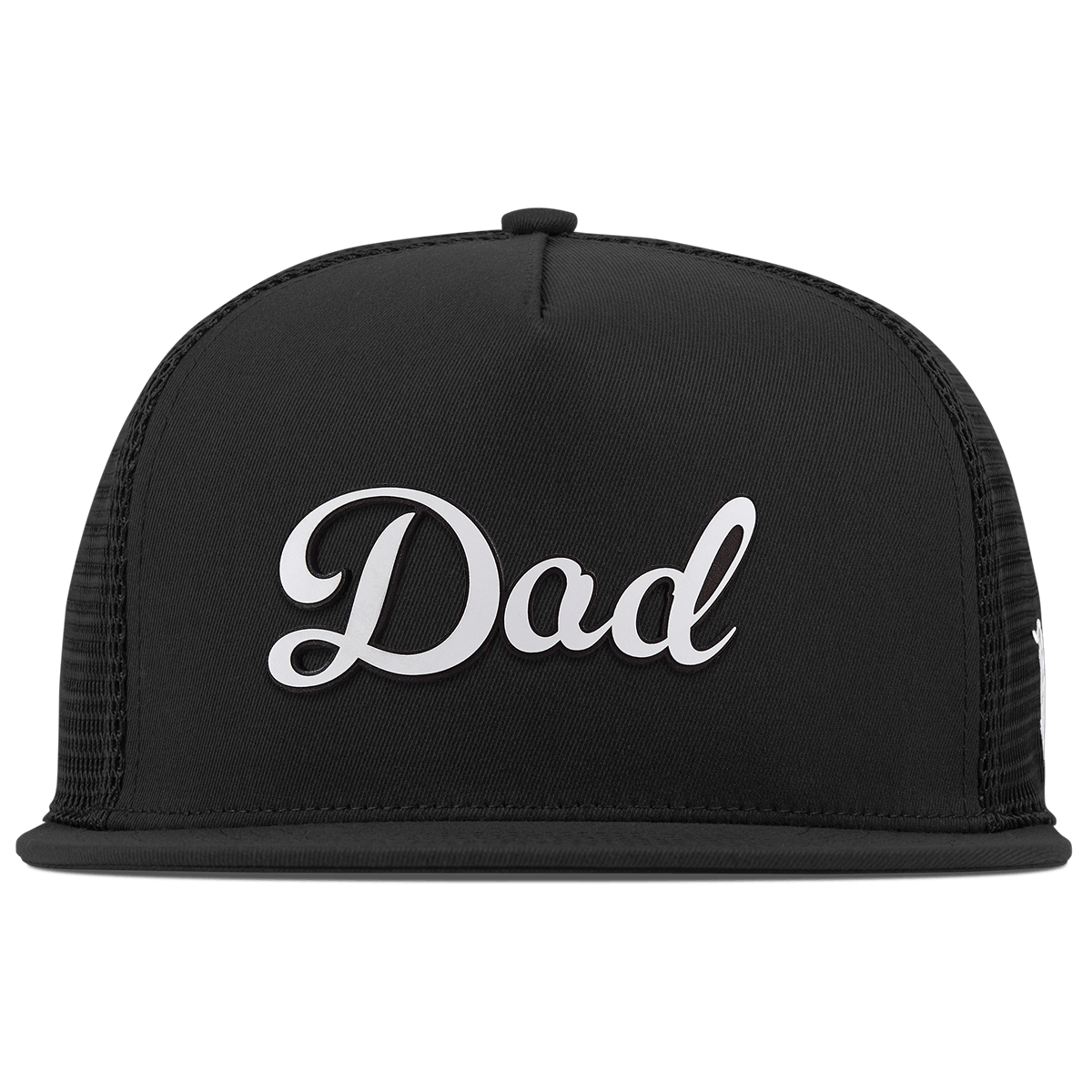Dad Script Flat 5 Panel Trucker Black