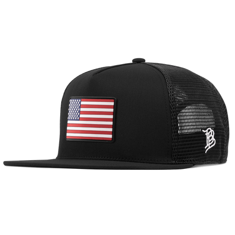 Old Glory Flat 5 Panel Trucker Black