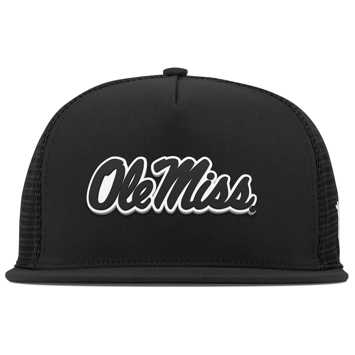 University of Mississippi "Vintage Ole Miss Team Logo" Flat 5 Panel Trucker Black