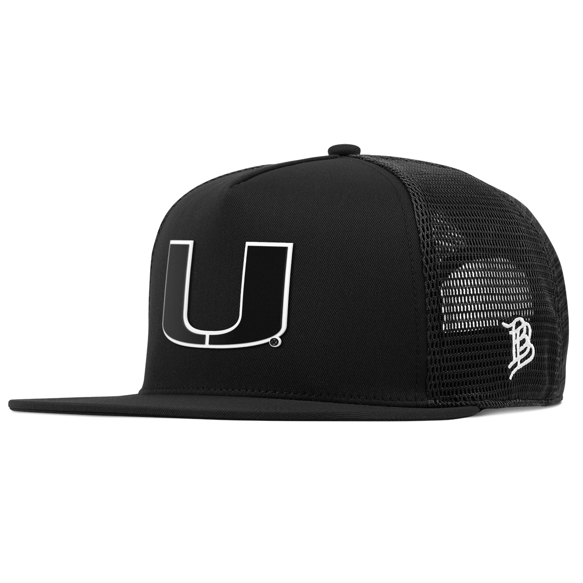 University of Miami "Vintage Miami Team Logo" Flat 5 Panel Trucker Black
