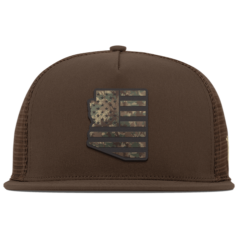 Arizona Timber Camo Patriot Flat 5 Panel Trucker Brown