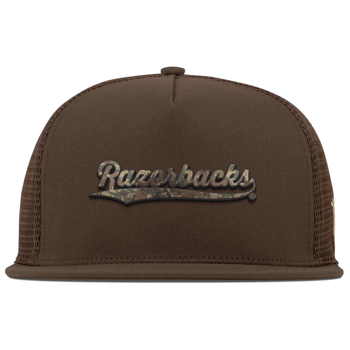 University of Arkansas "Arkansas Timber Camo Series" Flat 5 Panel Trucker Brown