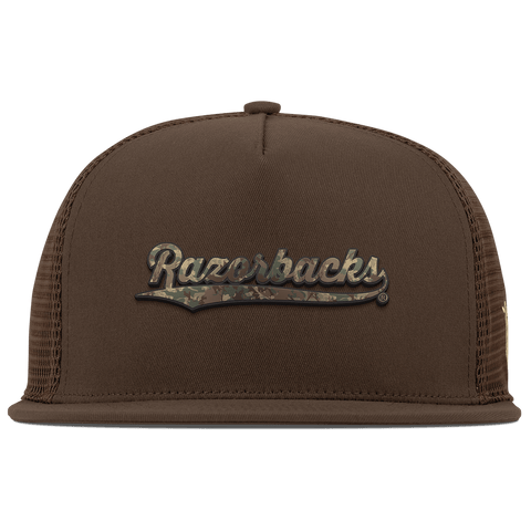 University of Arkansas "Arkansas Timber Camo Series" Flat 5 Panel Trucker Brown