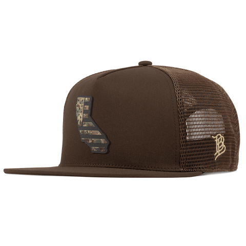California Timber Camo Patriot Flat 5 Panel Trucker Brown