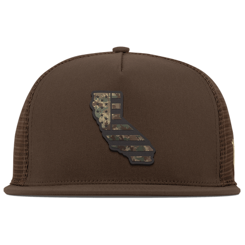 California Timber Camo Patriot Flat 5 Panel Trucker Brown