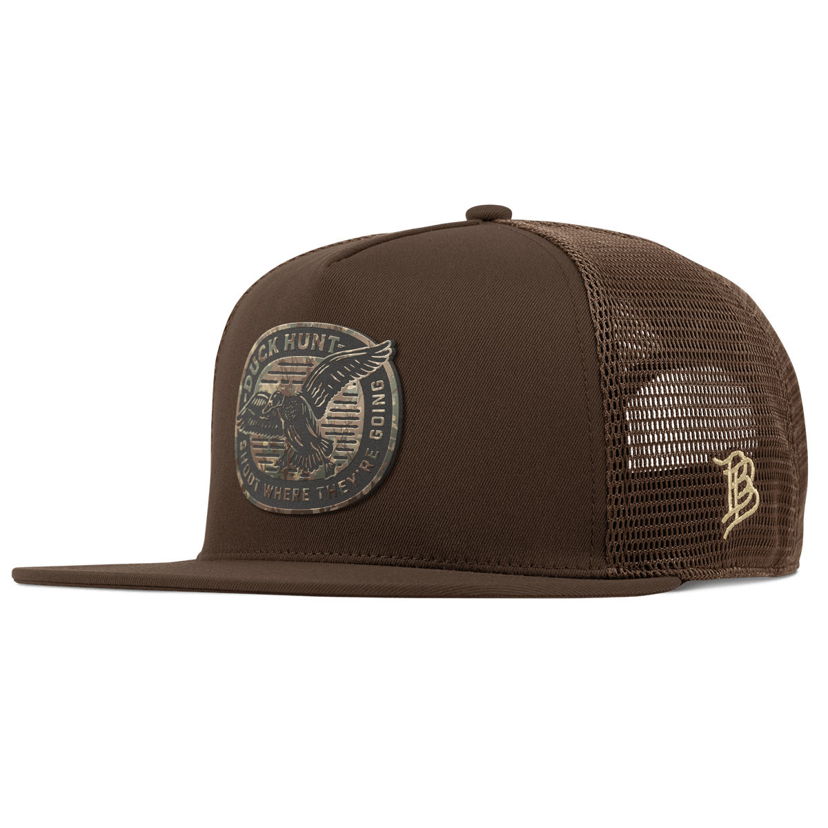 Duck Hunt Timber Camo Flat 5 Panel Trucker Brown