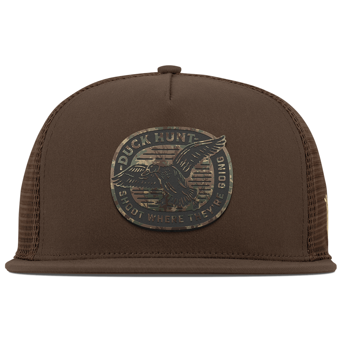 Duck Hunt Timber Camo Flat 5 Panel Trucker Brown
