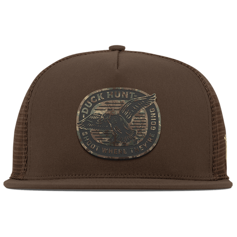 Duck Hunt Timber Camo Flat 5 Panel Trucker Brown