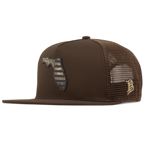Florida Timber Camo Patriot Flat 5 Panel Trucker Brown