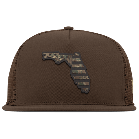 Florida Timber Camo Patriot Flat 5 Panel Trucker Brown