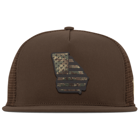 Georgia Timber Camo Patriot Flat 5 Panel Trucker Brown