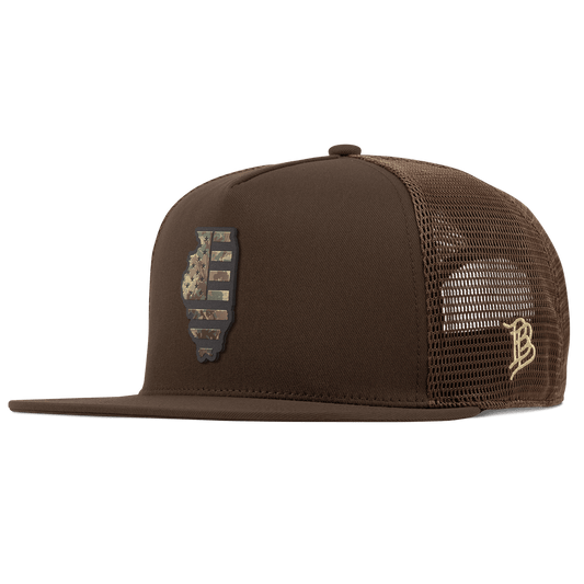 Illinois Timber Camo Patriot Flat 5 Panel Trucker Brown