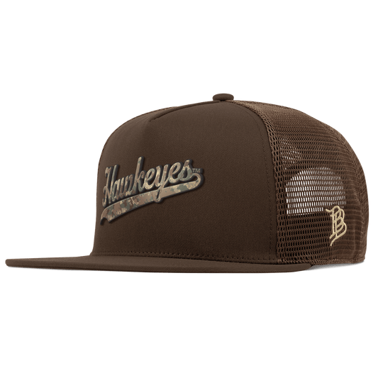 University of Iowa "Iowa Hawkeyes Timber Camo Script" Flat 5 Panel Trucker Brown