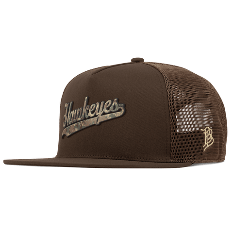 University of Iowa "Iowa Hawkeyes Timber Camo Script" Flat 5 Panel Trucker Brown