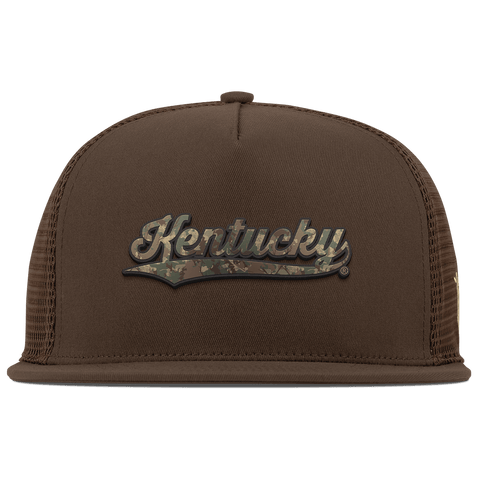 University of Kentucky "Kentucky Timber Camo Series" Flat 5 Panel Trucker Brown