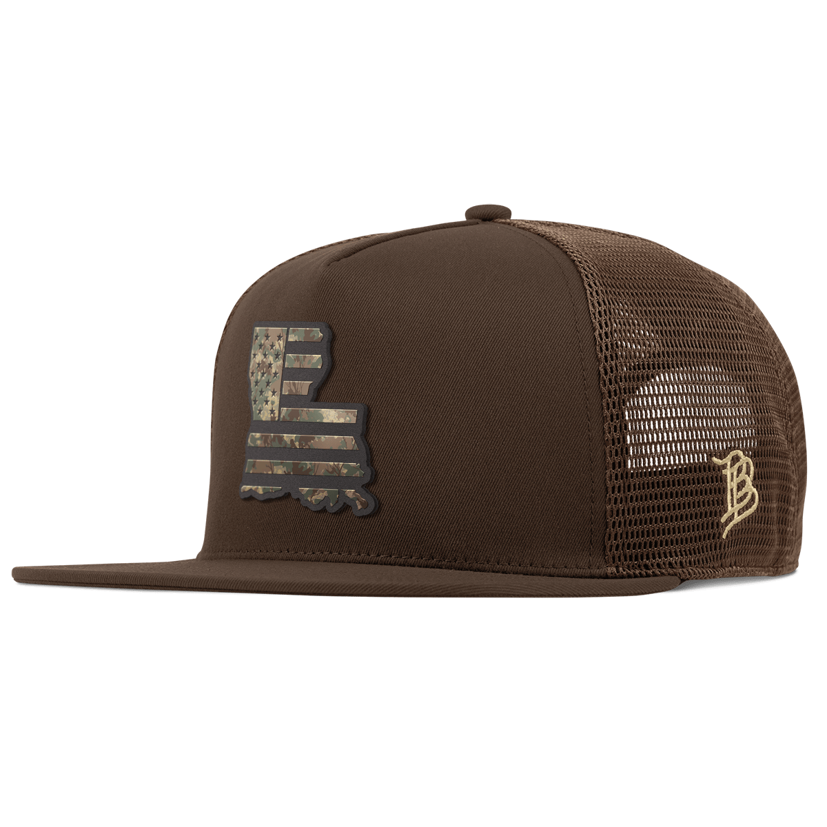 Louisiana Timber Camo Patriot Flat 5 Panel Trucker Brown