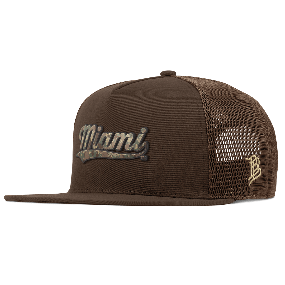University of Miami "Miami Timber Camo Series" Flat 5 Panel Trucker Brown