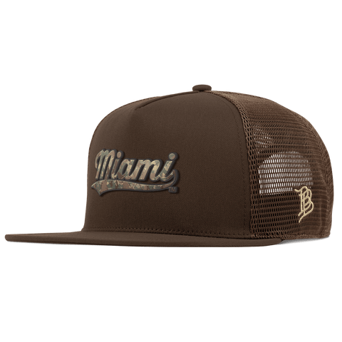 University of Miami "Miami Timber Camo Series" Flat 5 Panel Trucker Brown