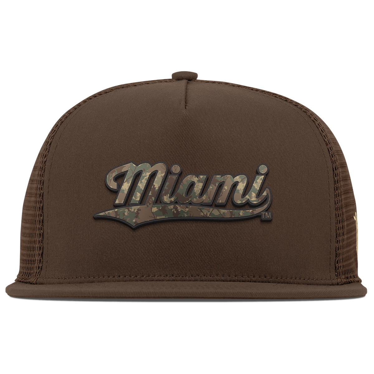 University of Miami "Miami Timber Camo Series" Flat 5 Panel Trucker Brown