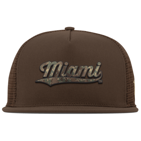 University of Miami "Miami Timber Camo Series" Flat 5 Panel Trucker Brown