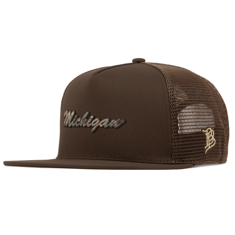 University of Michigan "Michigan Timber Camo Series" Flat 5 Panel Trucker Brown