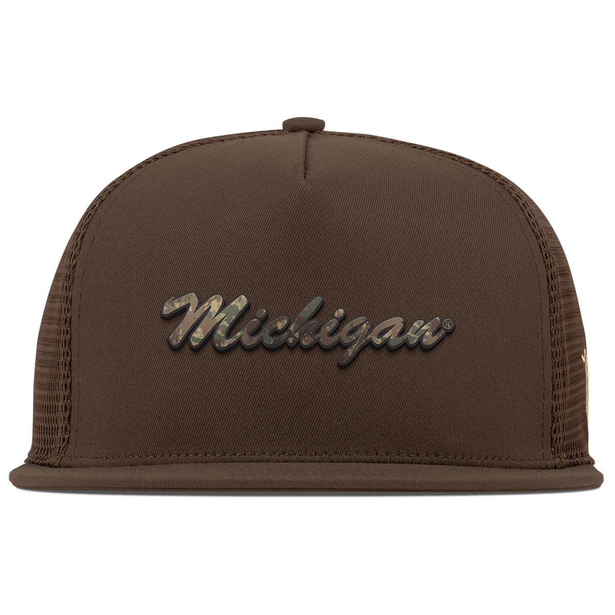 University of Michigan "Michigan Timber Camo Series" Flat 5 Panel Trucker Brown