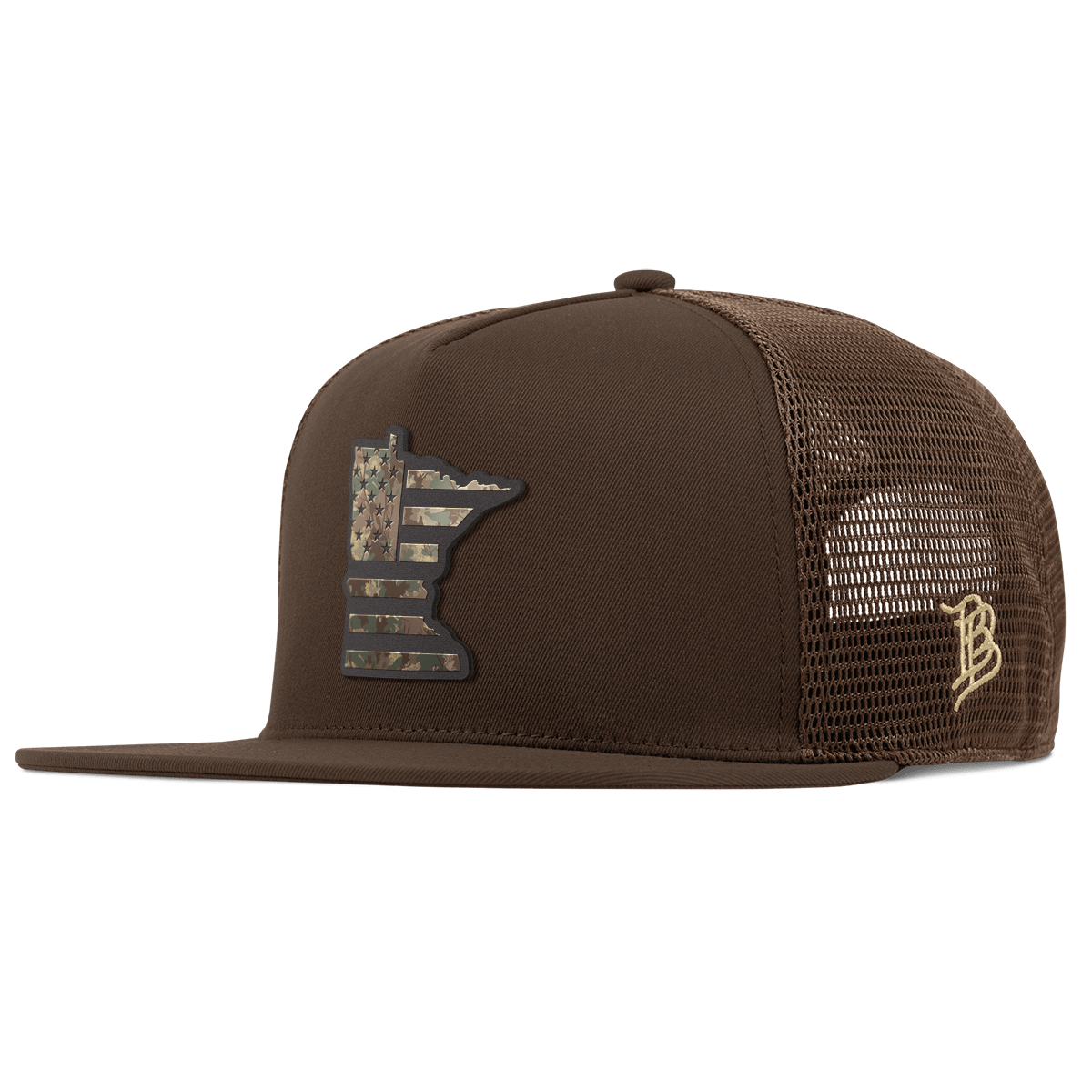 Minnesota Timber Camo Patriot Flat 5 Panel Trucker Brown