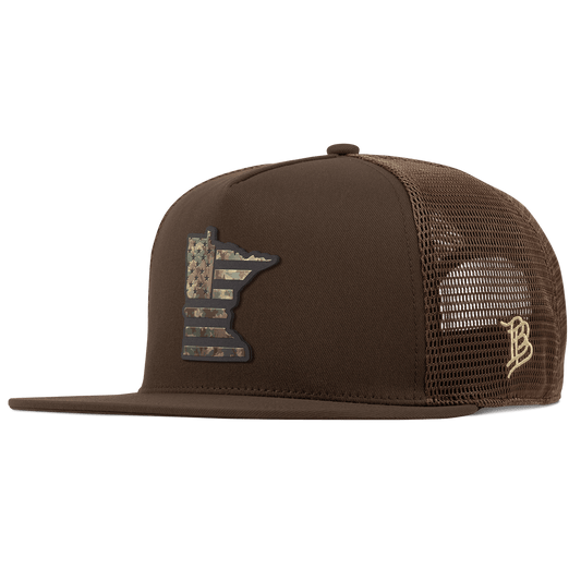 Minnesota Timber Camo Patriot Flat 5 Panel Trucker Brown