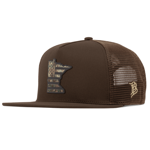 Minnesota Timber Camo Patriot Flat 5 Panel Trucker Brown