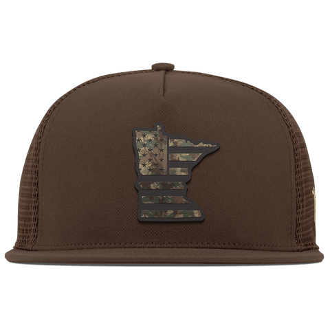 Minnesota Timber Camo Patriot Flat 5 Panel Trucker Brown