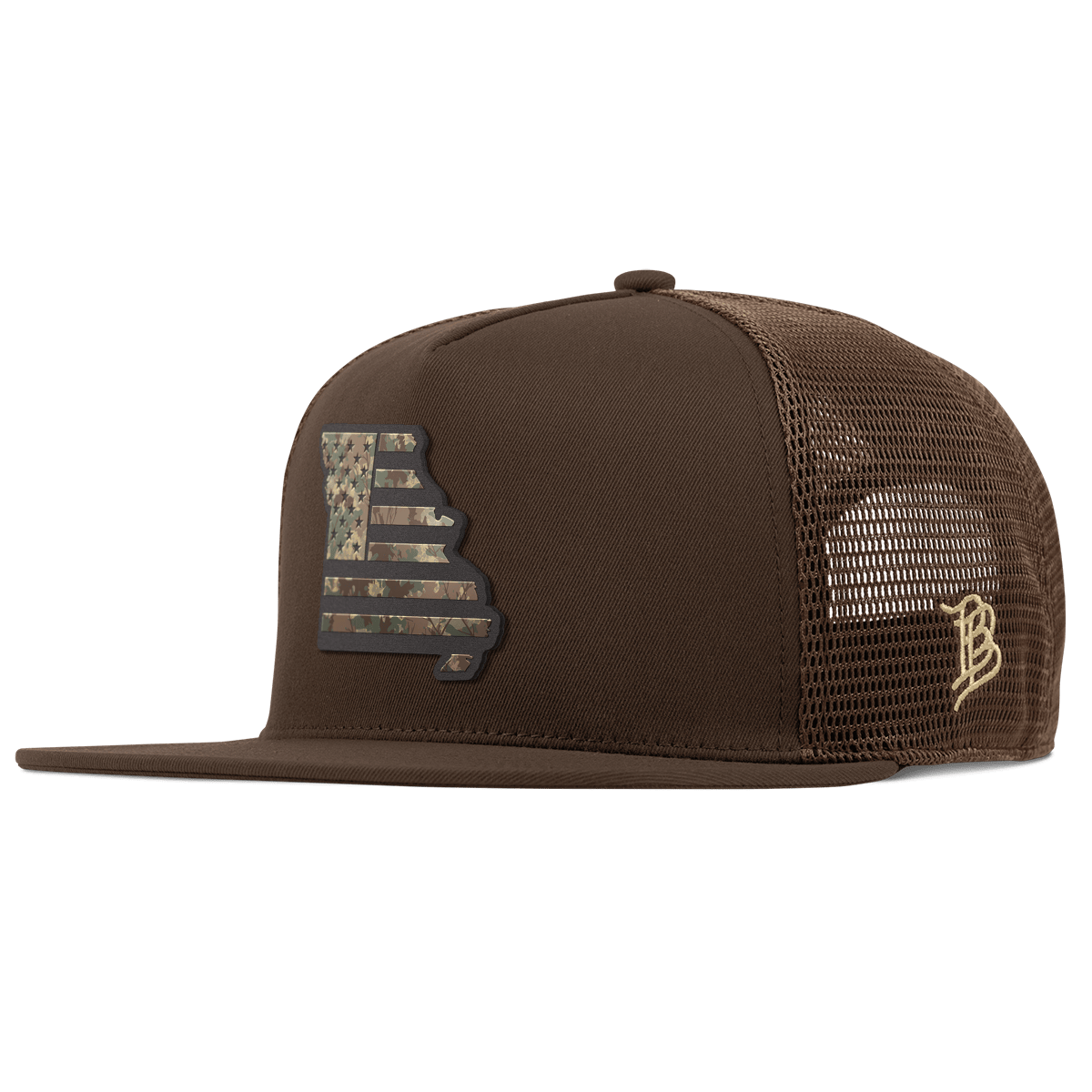 Missouri Timber Camo Patriot Flat 5 Panel Trucker Brown